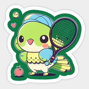 kawaiii cute parrot playing tennis Sticker